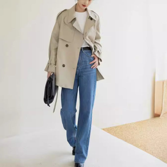 Damen Modische Trenchjacke mit doppeltem Knopfverschluss Shop Nory