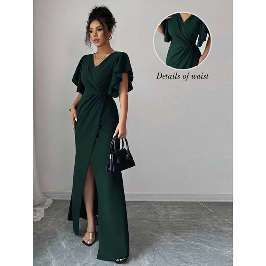 Damen Maxi-Kleid mit eleganter Wickeloptik und raffinierten Taillendetails