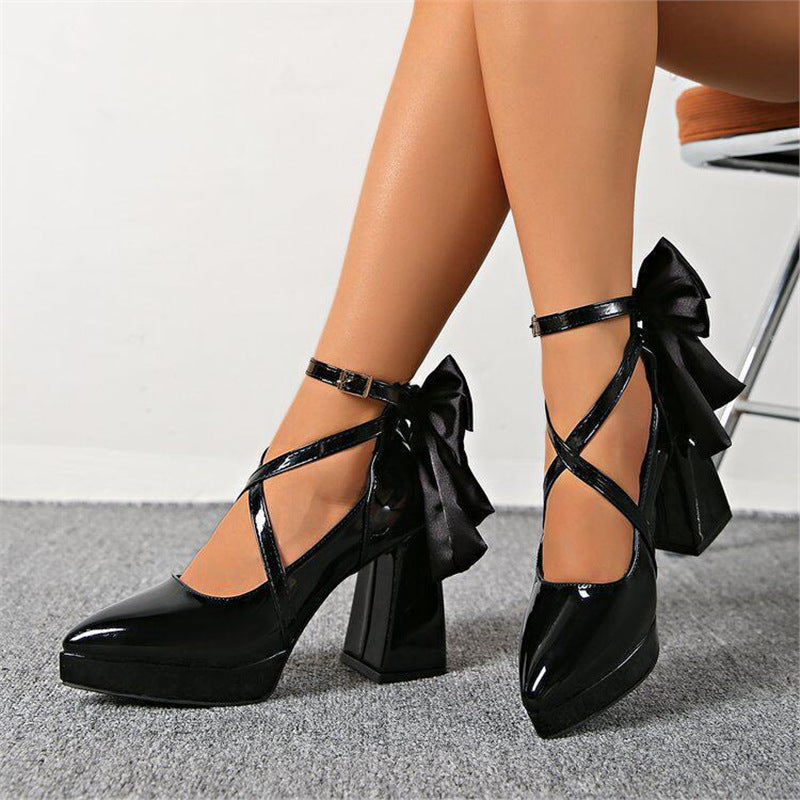 Damen elegante High Heel Schuhe mit Riemen und Schleifenverzierung