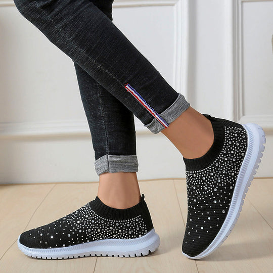 Damen Elastischer Slip-On Strick-Sneaker mit Strassbesatz Shop Nory