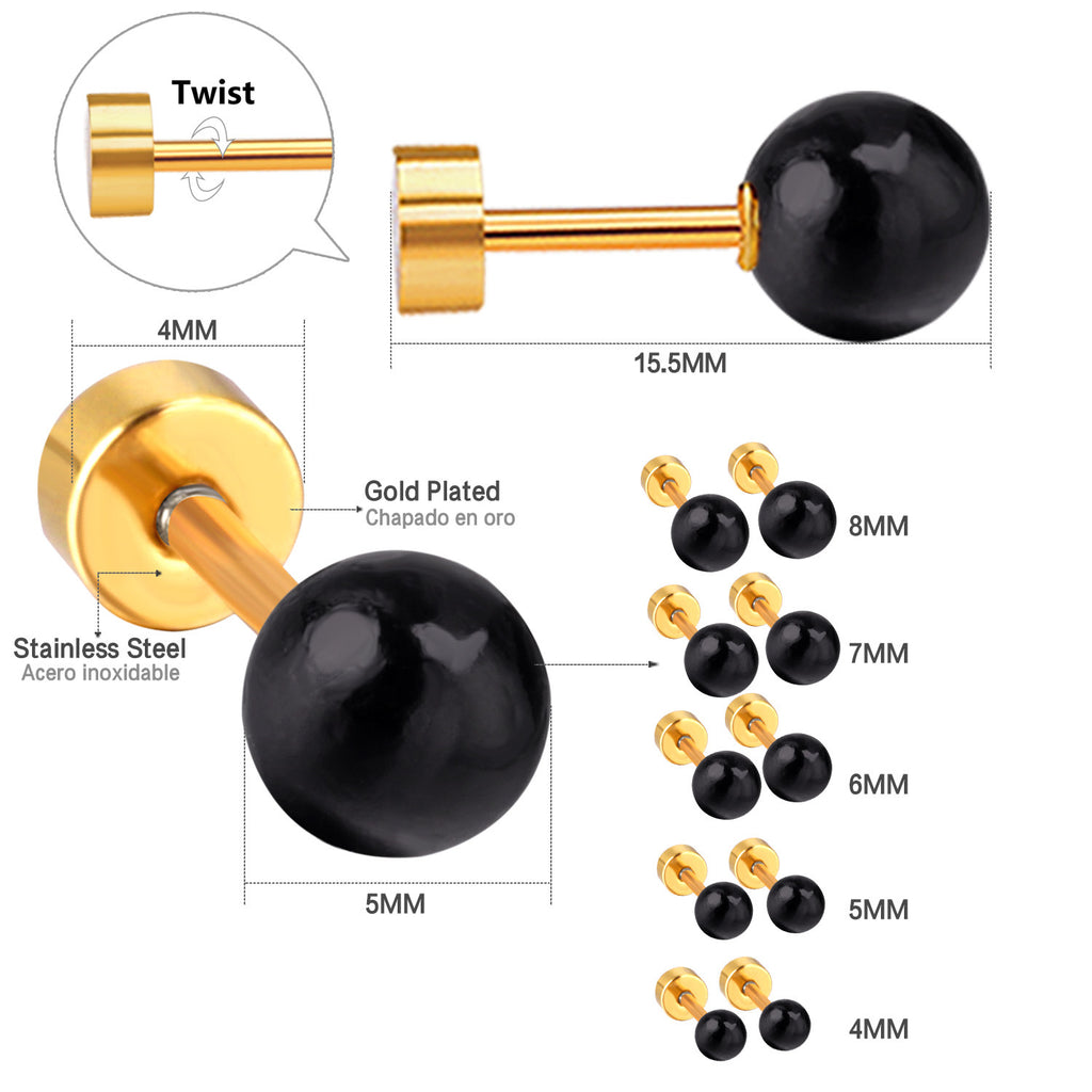 Damen Ohrstecker mit goldplattierter Edelstahl-Basis und schwarzem Perlenanhänger Shop Nory