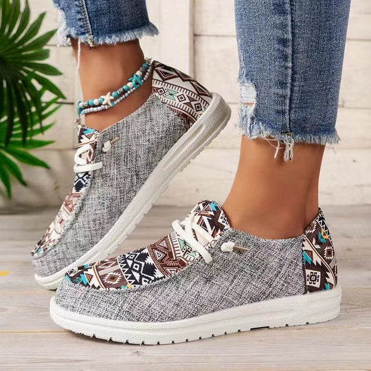 Damen Aztekische Slip-On Sneakers mit Strickoberteil und Mokassin-Naht Shop Nory