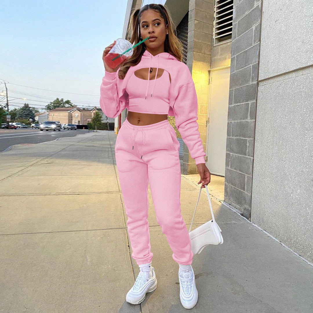 Damen Sportlicher Zweiteiler mit cropped Hoodie und bequemen Jogginghosen
