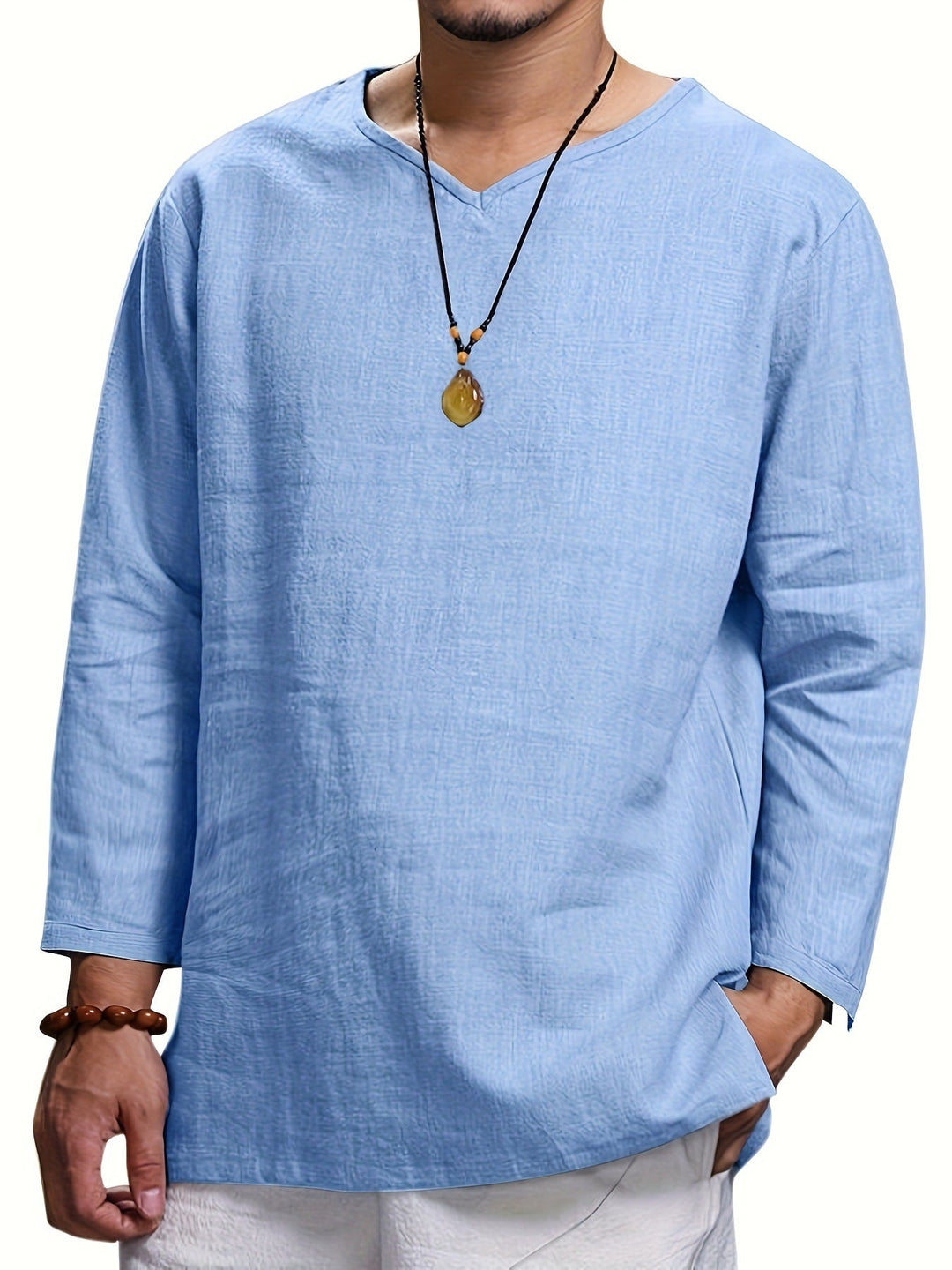 Herren Lässiges Langarmshirt mit V-Ausschnitt und praktischen Seitentaschen