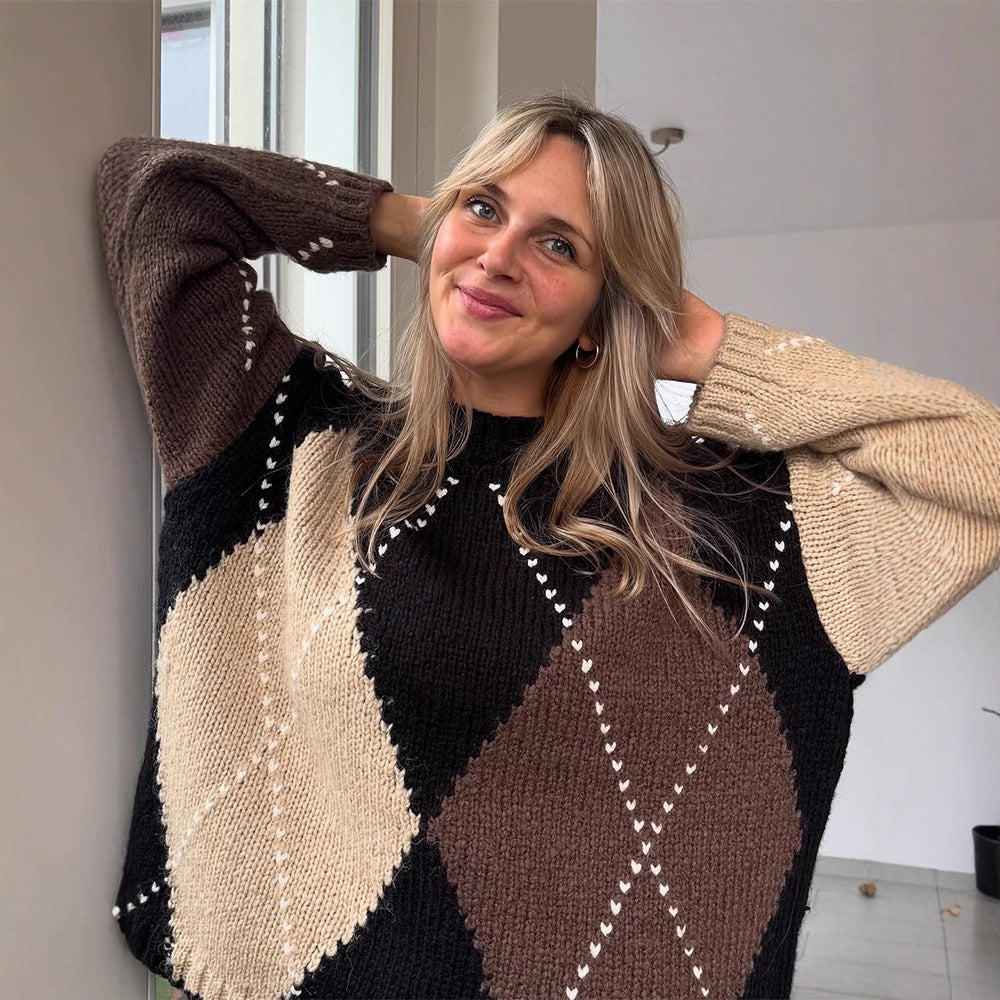 Damen Grobgestrickter Oversize-Pullover mit Rautenstrickmuster Shop Nory