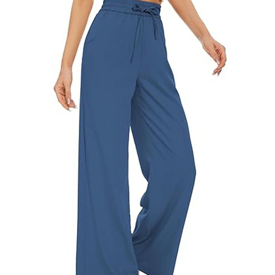 Damen Weite Leinenhose mit hohem elastischem Bund, Kordelzug und Eingrifftaschen Shop Nory
