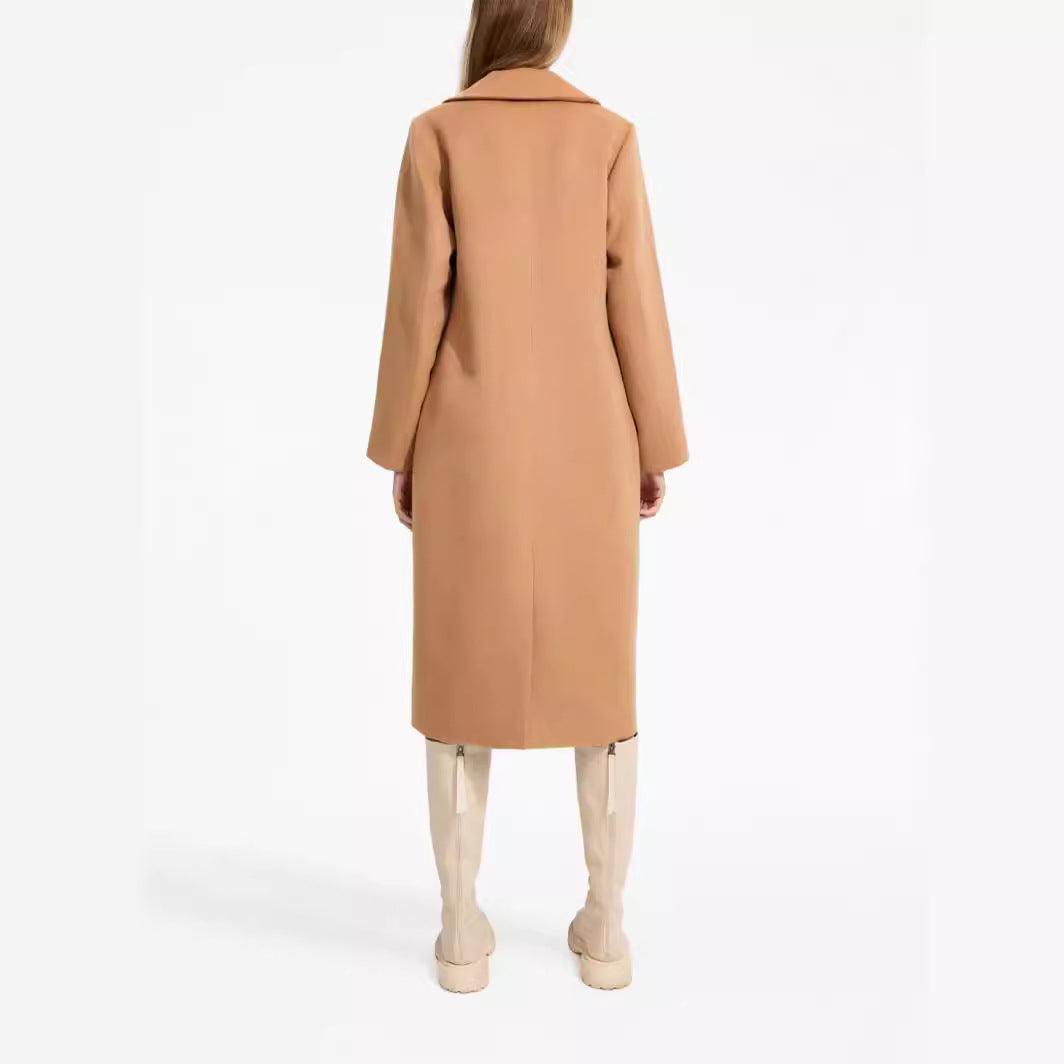 Damen Midilanger Einreihiger Wollmix-Mantel mit minimalistischem Schalkragen Shop Nory
