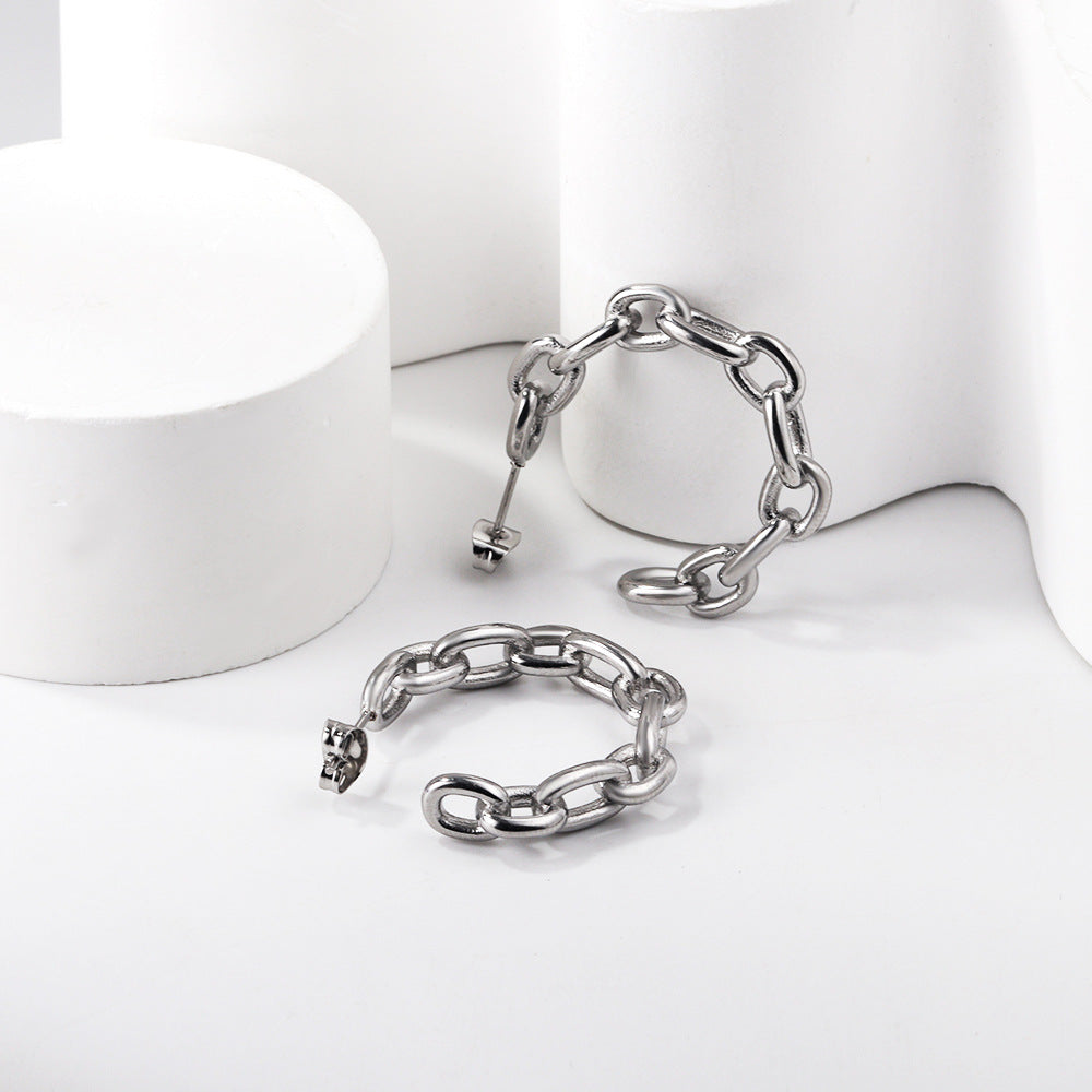 Damen Edelstahl Creolen mit modernem Gliederdesign Shop Nory