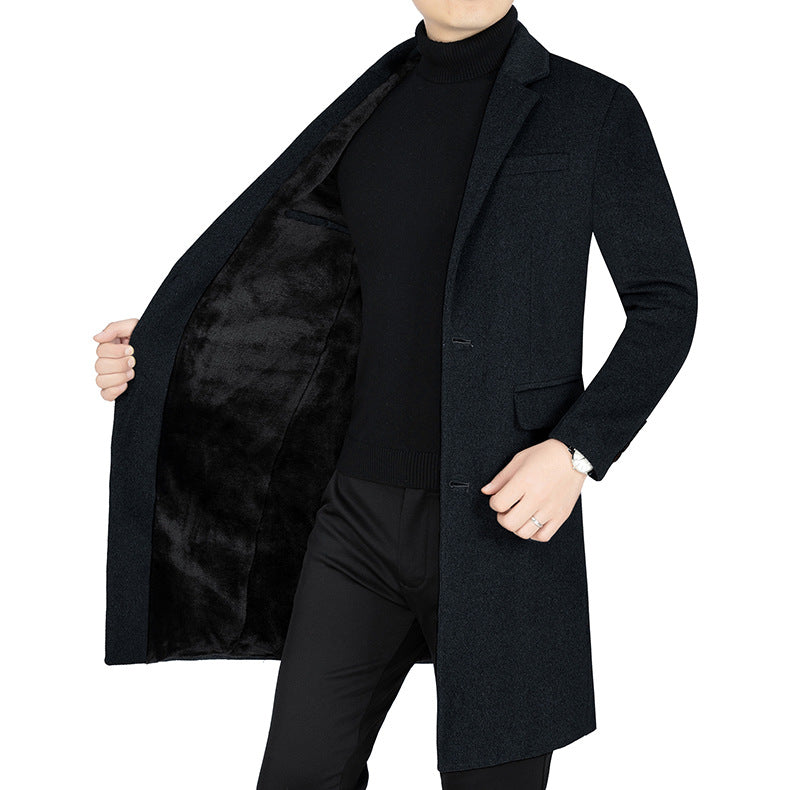 Herren Langer Wollmix-Mantel mit durchgehendem Kunstfell-Futter und schlanker Silhouette Shop Nory