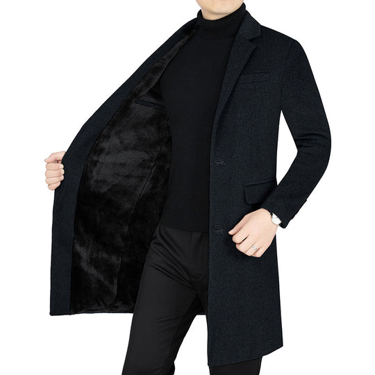 Herren Langer Wollmix-Mantel mit durchgehendem Kunstfell-Futter und schlanker Silhouette Shop Nory