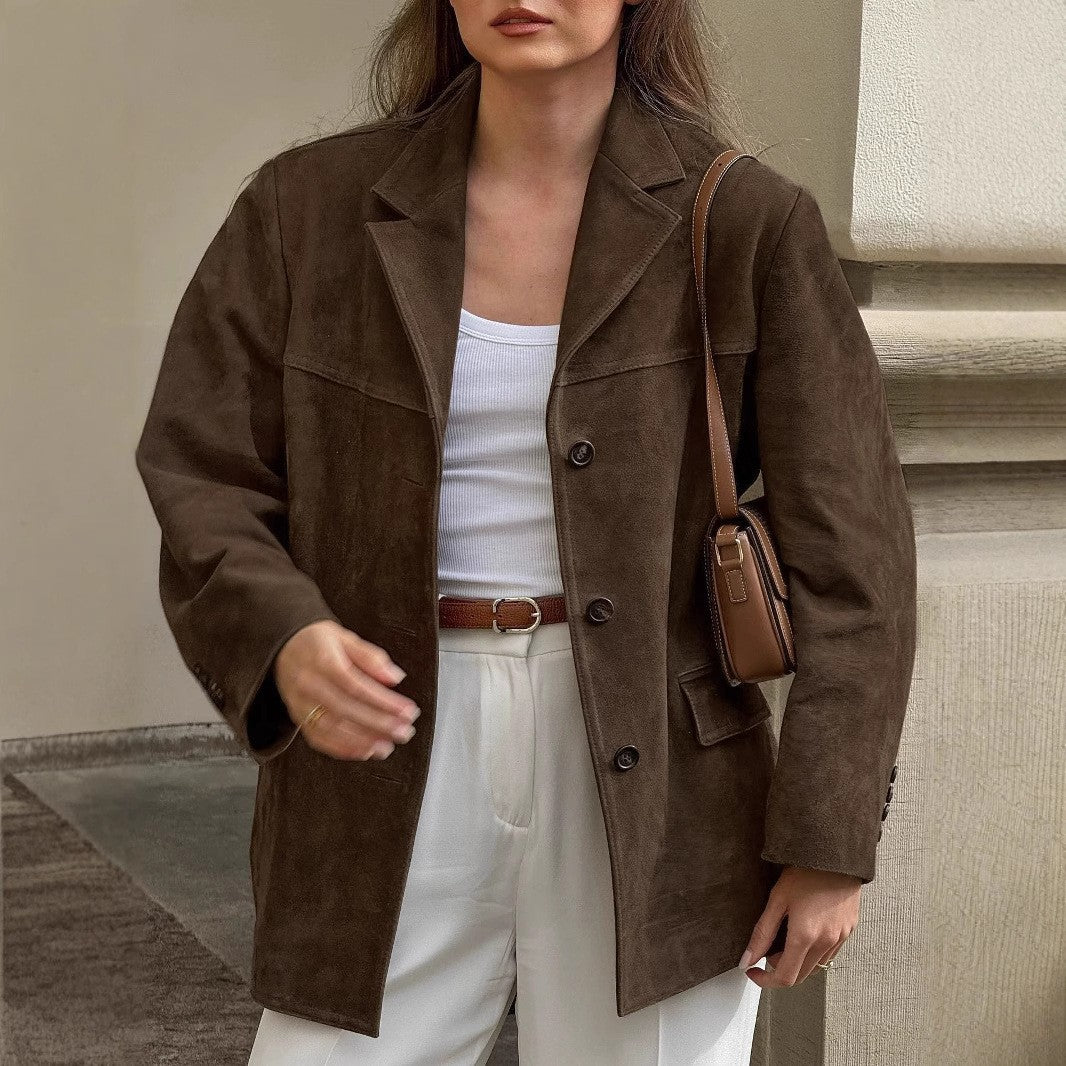 Damen Oversize Wildleder‑Blazer mit Reverskragen und Pattentaschen Shop Nory