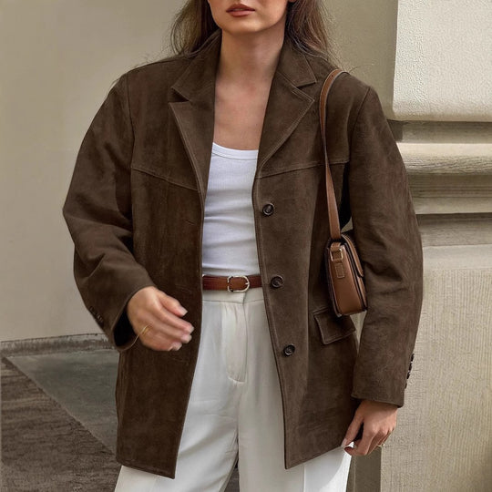 Damen Oversize Wildleder‑Blazer mit Reverskragen und Pattentaschen Shop Nory
