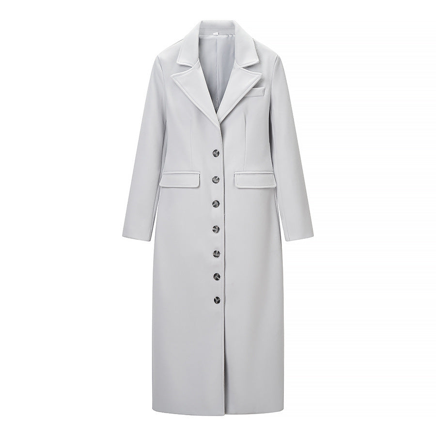 Damen Longline-Mantel mit taillierter Silhouette, strukturiertem Revers und Gehschlitz Shop Nory