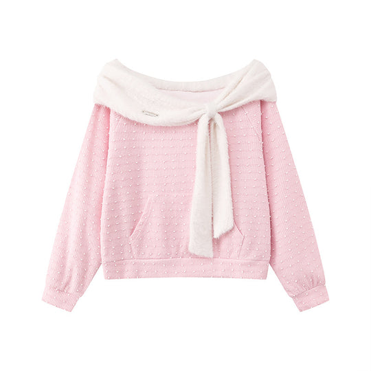 Damen Kuscheliger Strickpullover mit großem Faux-Fur-Schalkragen und Kängurutasche Shop Nory