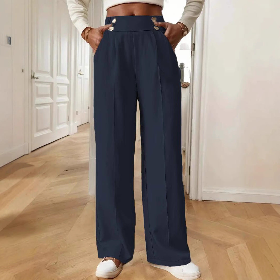Damen Hochtaillierte Weite Palazzo‑Hose mit Bundknöpfen, Bügelfalte und Eingrifftaschen Shop Nory