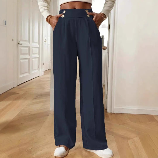 Damen Hochtaillierte Weite Palazzo‑Hose mit Bundknöpfen, Bügelfalte und Eingrifftaschen Shop Nory