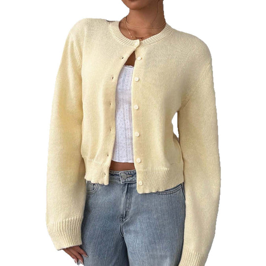 Damen leichte Strickjacke mit Knopfdetails und Rundhalsausschnitt