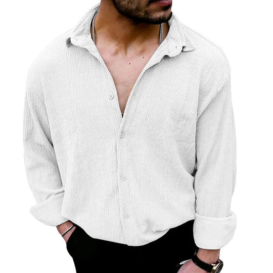 Herren zeitloses Langarmhemd mit strukturiertem Obermaterial und modernem Kragen