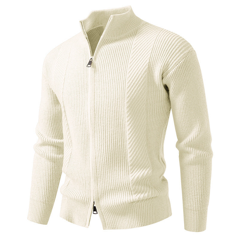Herren modische Strickjacke mit Stehkragen und durchgehendem Reißverschluss