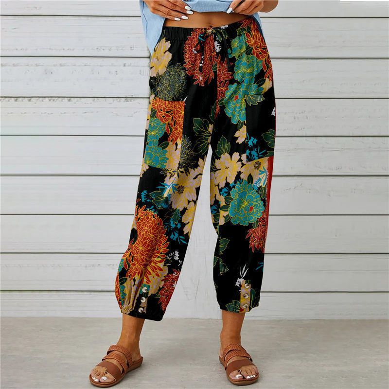 Damen Elegante Sommerhose mit floralem Muster und lockerem Schnitt