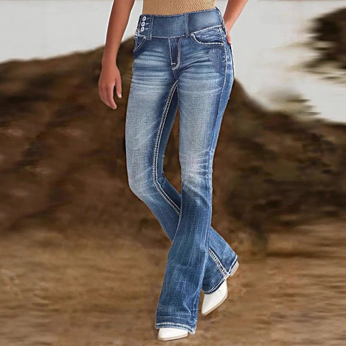 Damen hochtaillierte Flared-Jeans mit seitlicher Ziernaht und sculptendem Stretchbund Shop Nory