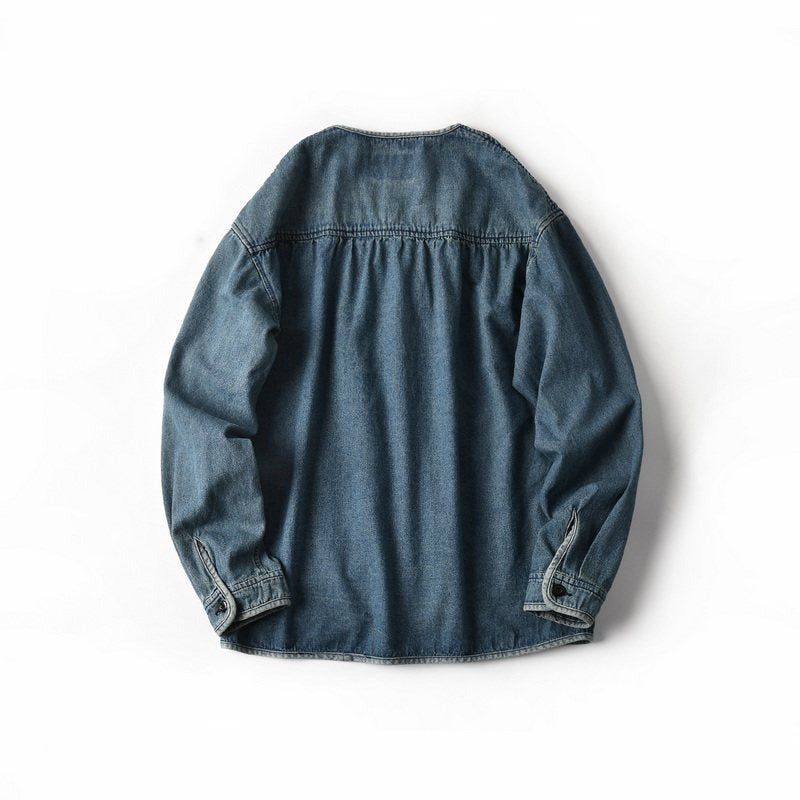 Herren Denim-Chorejacke im Worker-Look mit V-Ausschnitt und aufgesetzten Taschen Shop Nory