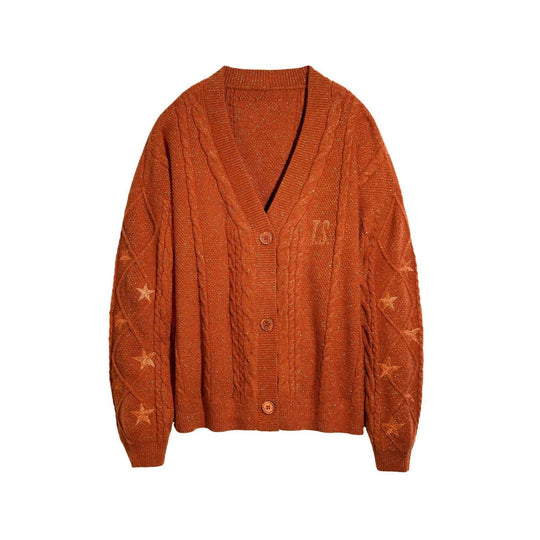 Damen Strickcardigan mit Zopfstrick, Stern‑Stickerei und Glanzfäden Shop Nory