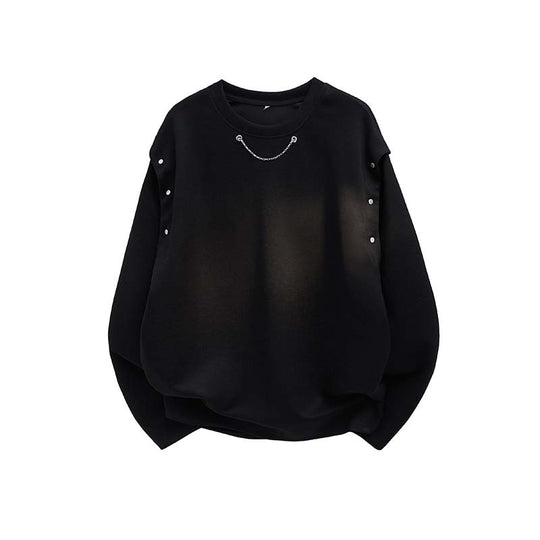 Damen Oversized Sweatshirt mit Ketten-Detail und Druckknopf-Ärmelöffnung Shop Nory