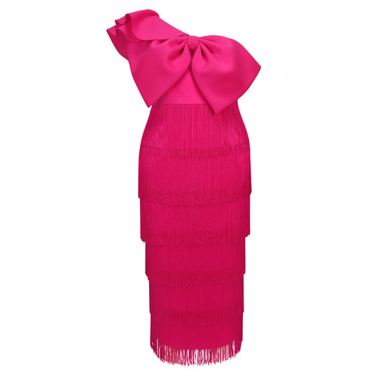 Damen Cocktailkleid mit voluminösem Rüschendesign und Fransen