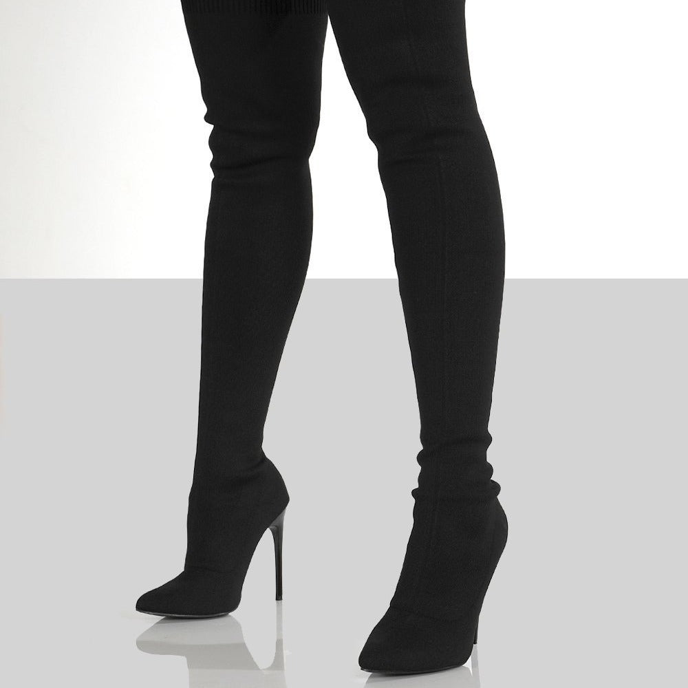 Damen Overknee-Stretch-Strickstiefel mit spitz zulaufender Schuhspitze Shop Nory