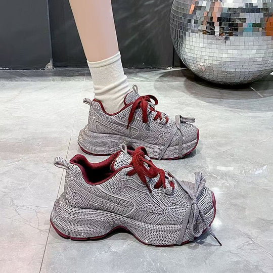 Damen Chunky Plateau-Sneaker mit gewellter Profilsohle und glitzernder Mesh-Optik Shop Nory