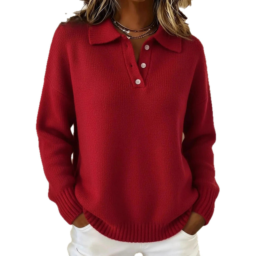 Damen nan kuscheliger Polokragenpullover mit kurzer Knopfleiste und gerippten Bündchen Shop Nory