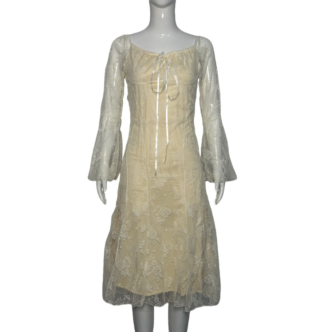 Damen Spitzenkleid mit Korsagen-Bustier, Glockenärmeln & zartem Spitzen-Overlay Shop Nory