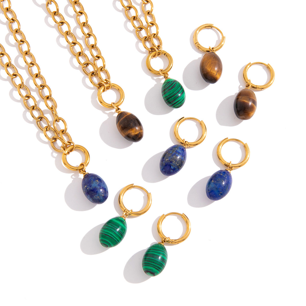 Damen Ohrhänger mit eleganten Malachit-Anhängern aus hypoallergenem Edelstahl Shop Nory