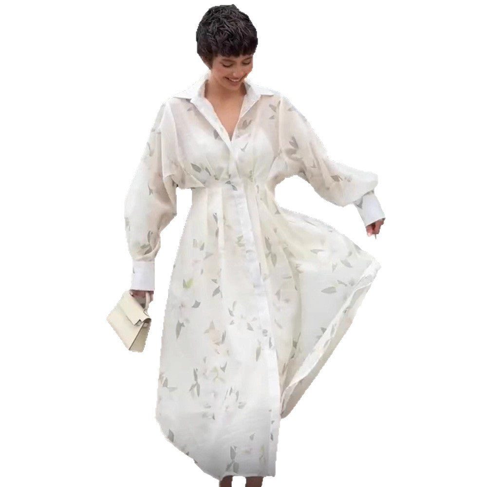 Damen Transparentes Hemdkleid aus Organza mit taillierter Silhouette und Ballonärmeln Shop Nory