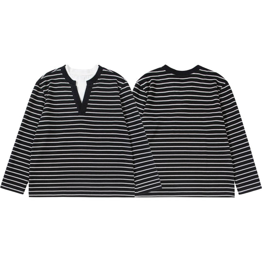 Damen Gestreiftes Strickshirt mit V-Ausschnitt und Lagenlook Shop Nory