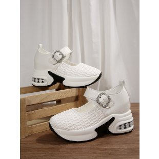 Damen Plateausneaker-Mules mit gestricktem Obermaterial, Schmuckriemen und skulpturierter Luftsohle Shop Nory