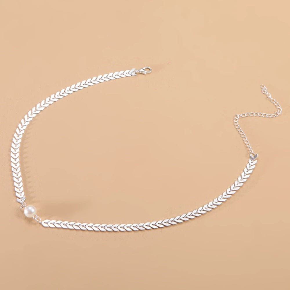 Damen elegante Halskette mit Blätterdesign und Perle Shop Nory