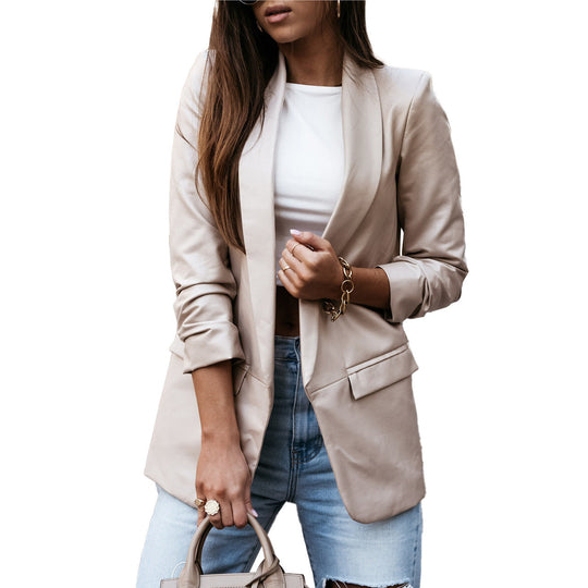 Damen Eleganter Lederblazer mit modernem Schnitt und funktionalem Design