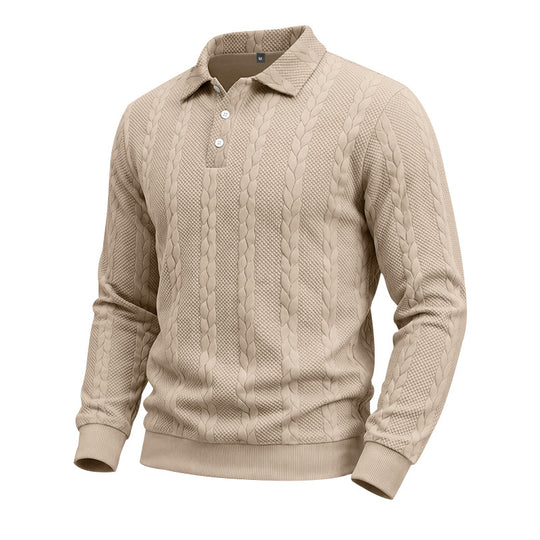 Herren Gestricktes Polo-Sweatshirt mit Zopfstrickmuster und Knopfleiste Shop Nory