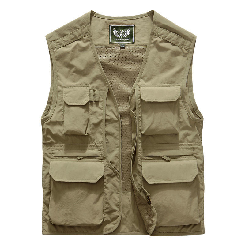 Herren Leichte Angler- und Fotografie-Utilityweste mit multifunktionalen Taschen und atmungsaktivem Baumwollmix Shop Nory