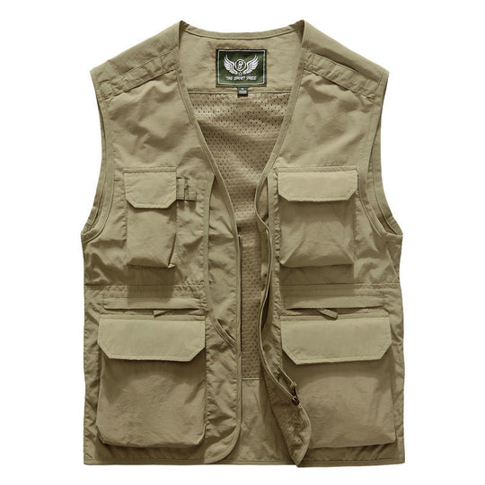 Herren Leichte Angler- und Fotografie-Utilityweste mit multifunktionalen Taschen und atmungsaktivem Baumwollmix Shop Nory