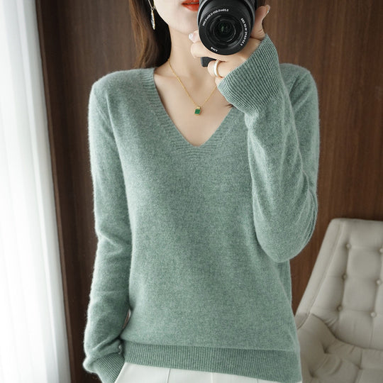 Damen Weicher V-Ausschnitt Kaschmirmix-Pullover mit feinen Rippbündchen Shop Nory