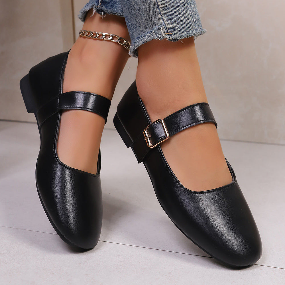 Damen Ballerinas mit verstellbarem Riemen und hochwertiger Lederoberfläche Shopnory