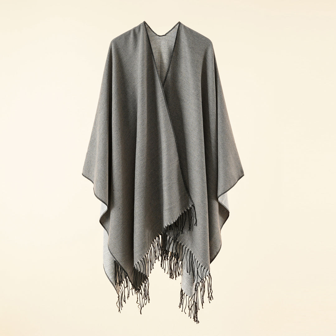 Damen Großer Ruana‑Poncho aus feinem Wollmix mit Fransen und offenem Fall Shop Nory