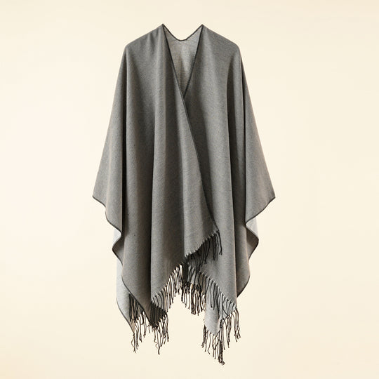 Damen Großer Ruana‑Poncho aus feinem Wollmix mit Fransen und offenem Fall Shop Nory