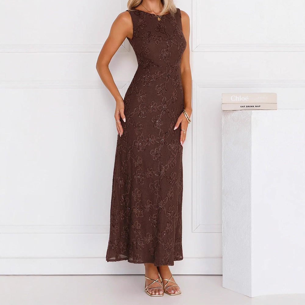 Damen Elegantes Maxikleid mit floralen Spitzenapplikationen Shopnory