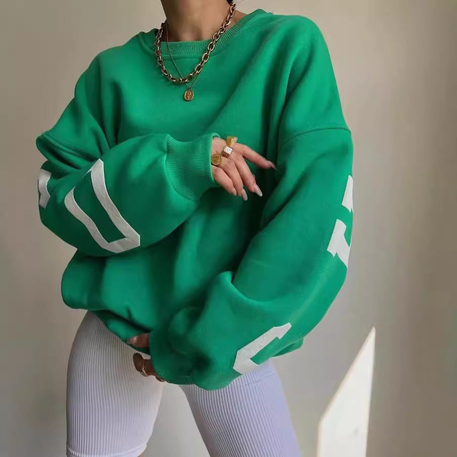 Damen Oversized Sweatshirt mit Blockprint-Ärmeln und weitem Drop-Shoulder-Schnitt Shop Nory