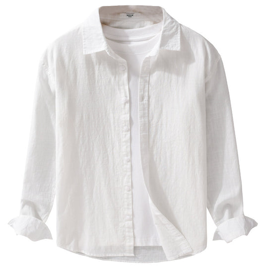 Herren Leichtes Crinkle-Leinen Baumwoll-Hemd im Layering-Stil mit Kentkragen Shop Nory