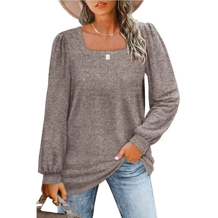 Damen Legerer Feinstrick-Pullover mit quadratischem Ausschnitt, Puffschulter und Bündchen Shop Nory
